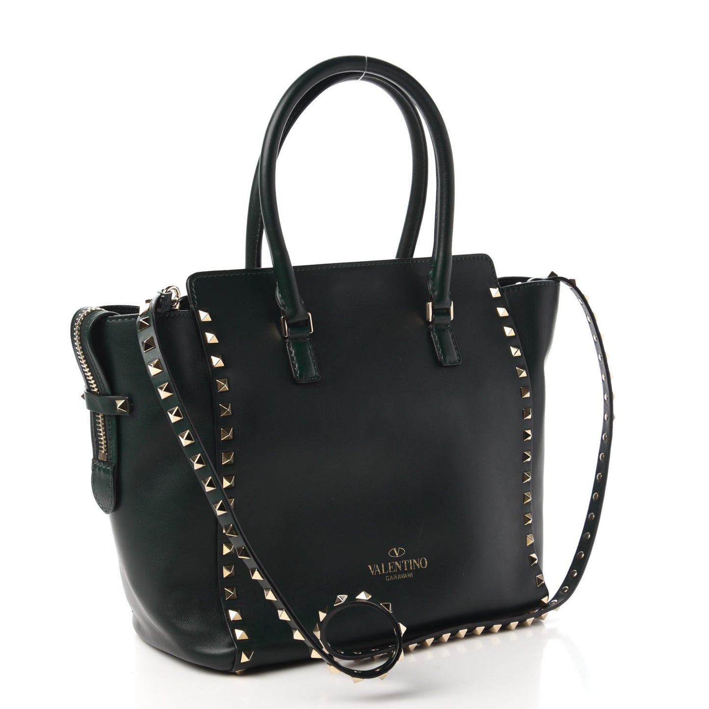 Vitello Rockstud Double Handle Tote Green