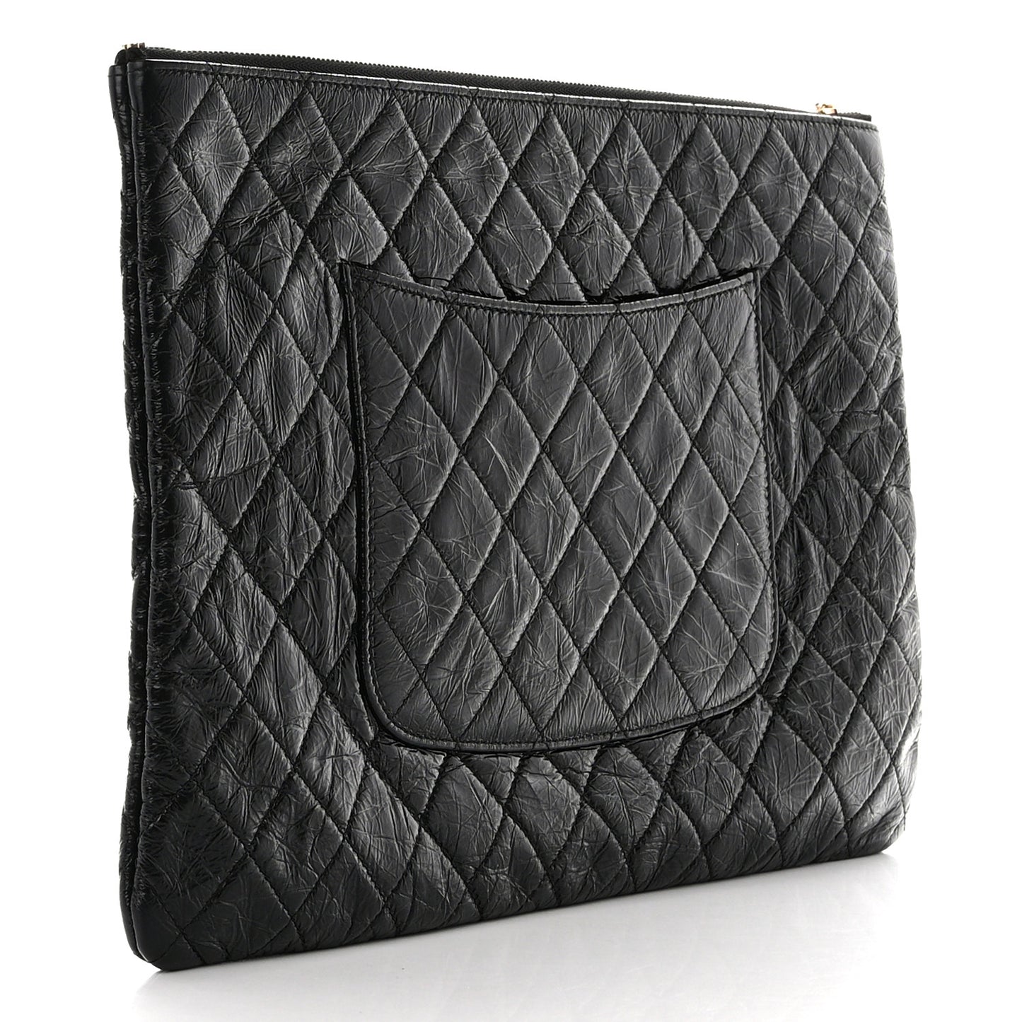 Shiny Crumpled Calfskin Quilted Medium Night by the C Pouch Clutch Black