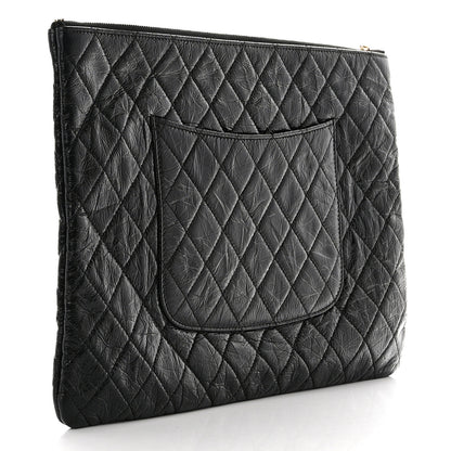 Chanel Shiny Crumpled Calfskin Quilted Medium Night by the C Pouch Clutch Black 3 of 8