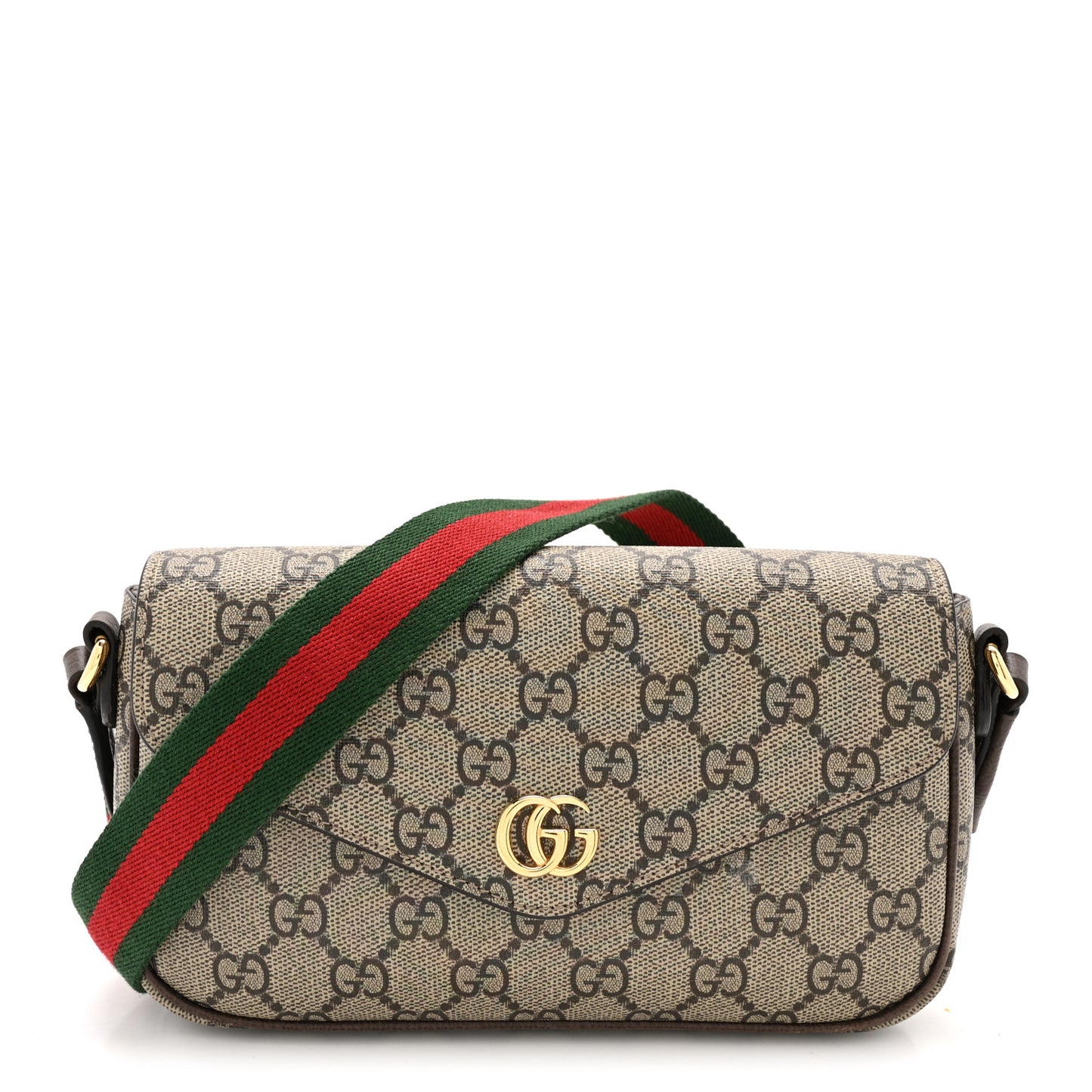 GG Supreme Monogram Textured Dollar Calfskin Web Mini Ophidia Envelope Shoulder Bag Beige Ebony New Acero