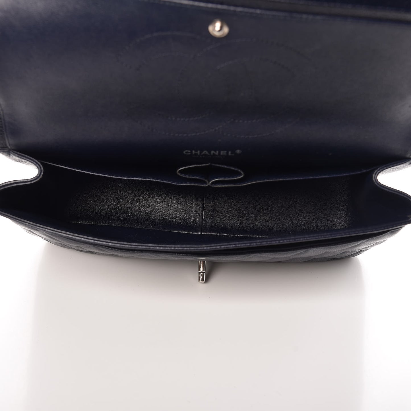 Caviar Quilted Jumbo Double Flap Navy Blue