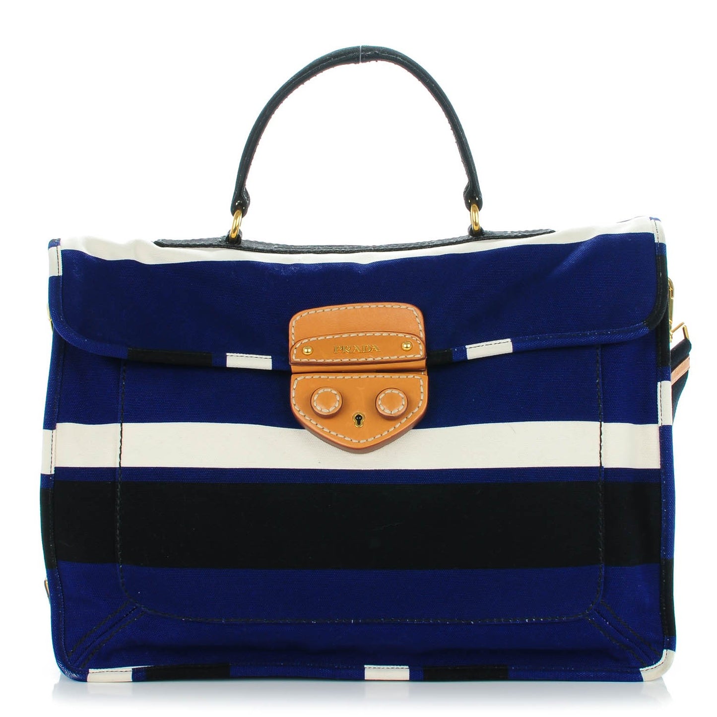 Canvas Canapa Righe Striped Top Handle Satchel Cobalto