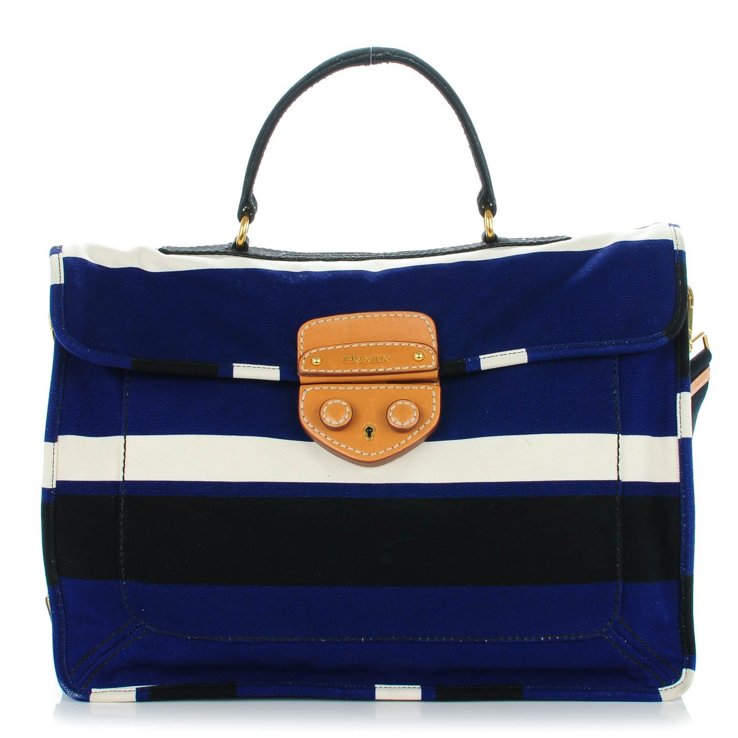 Prada Canvas Canapa Righe Striped Top Handle Satchel Cobalto 1 of 9