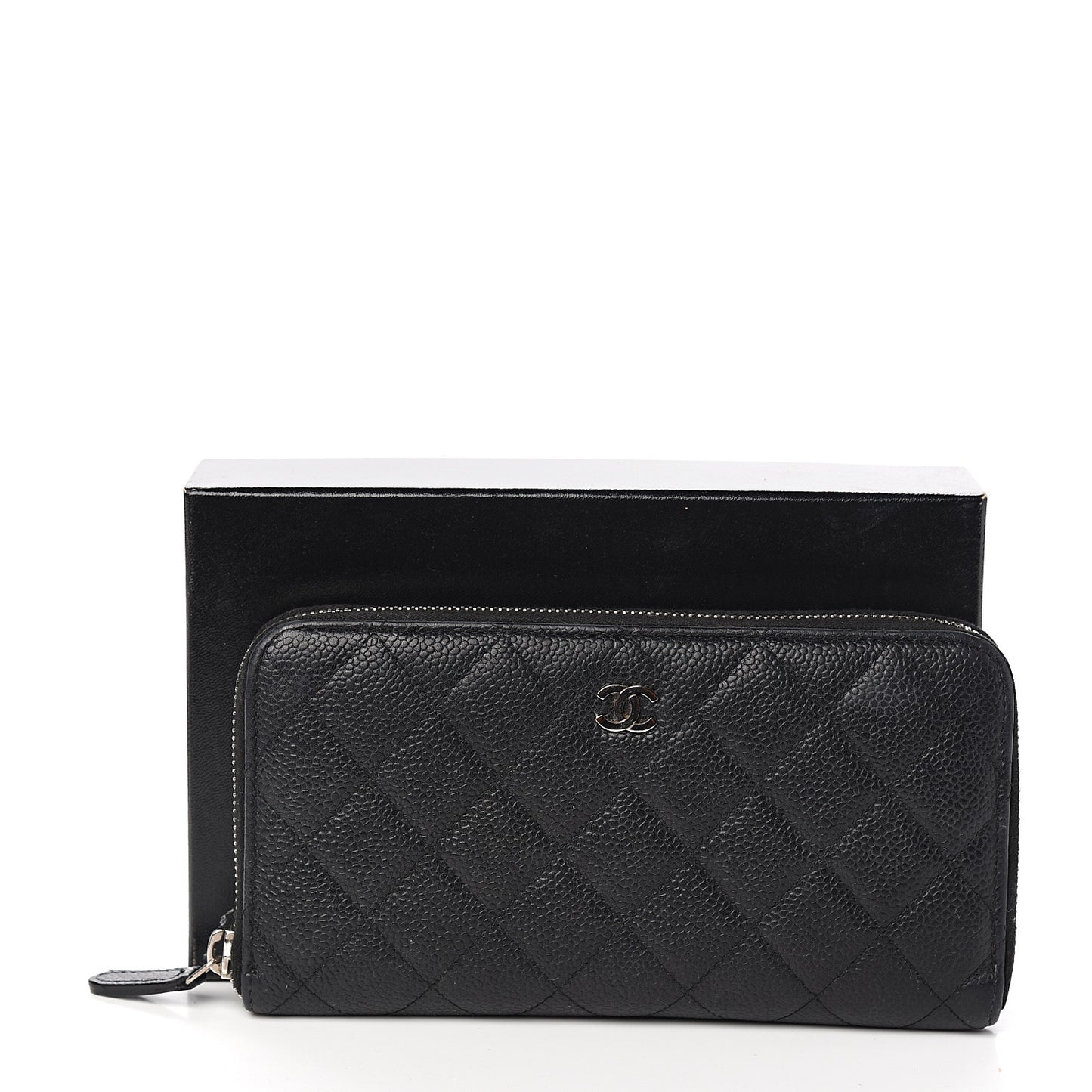 Caviar Quilted Large Gusset Zip Around Wallet Black