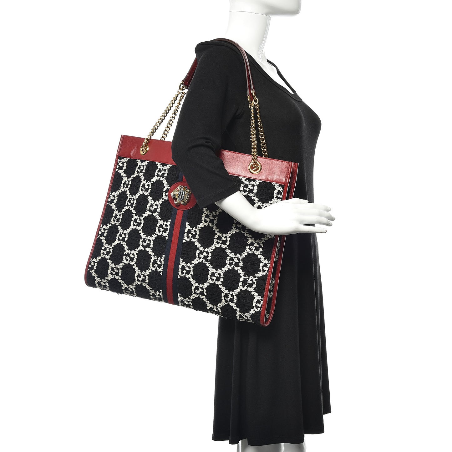 Tweed GG Monogram Large Rajah Chain Tote Romantic Cherry Black White