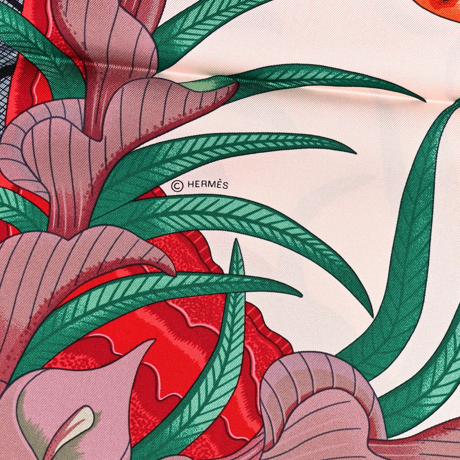 Hermes Silk La Marche Du Zambeze Scarf 90 Rose Pale Rouge Vert 4 of 5