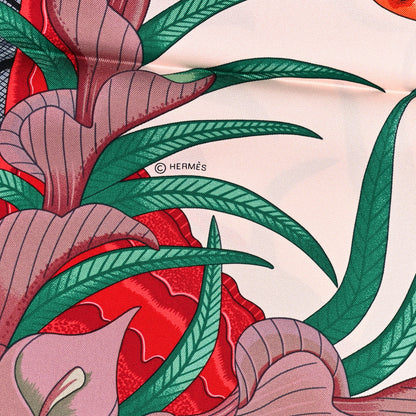 Hermes Silk La Marche Du Zambeze Scarf 90 Rose Pale Rouge Vert 4 of 5