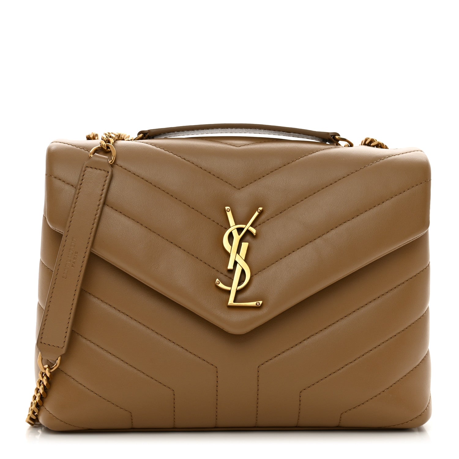 Saint Laurent Calfskin Y Quilted Monogram Small Loulou Chain Satchel Dark Natural 1 of 11
