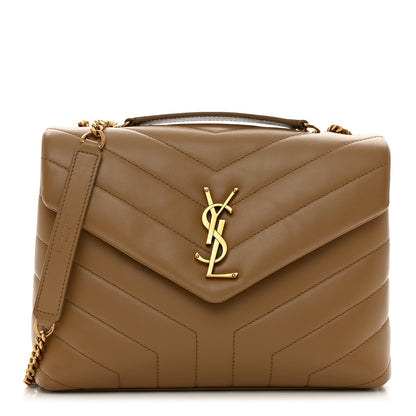 Saint Laurent Calfskin Y Quilted Monogram Small Loulou Chain Satchel Dark Natural 1 of 11