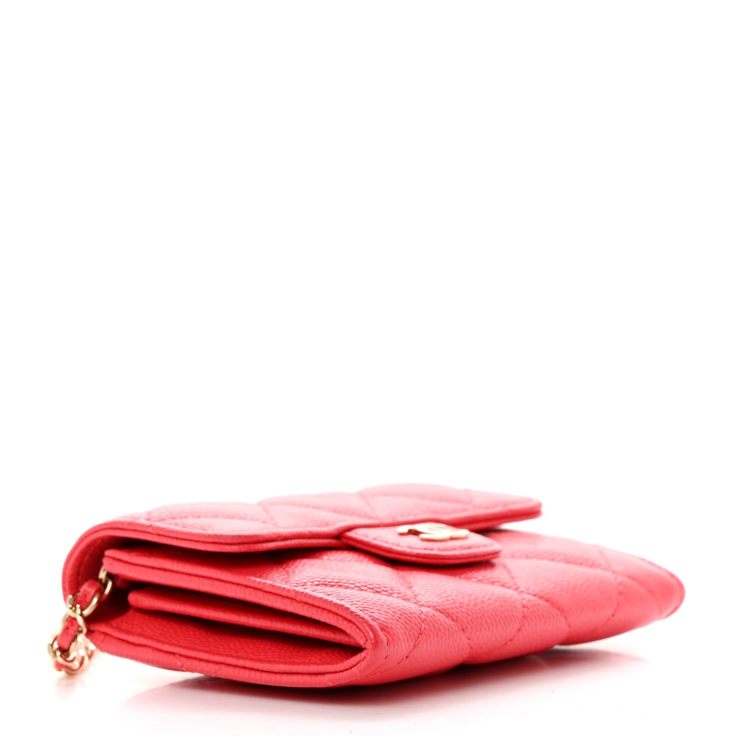 Caviar Quilted Flap Card Holder On Chain Dark Pink