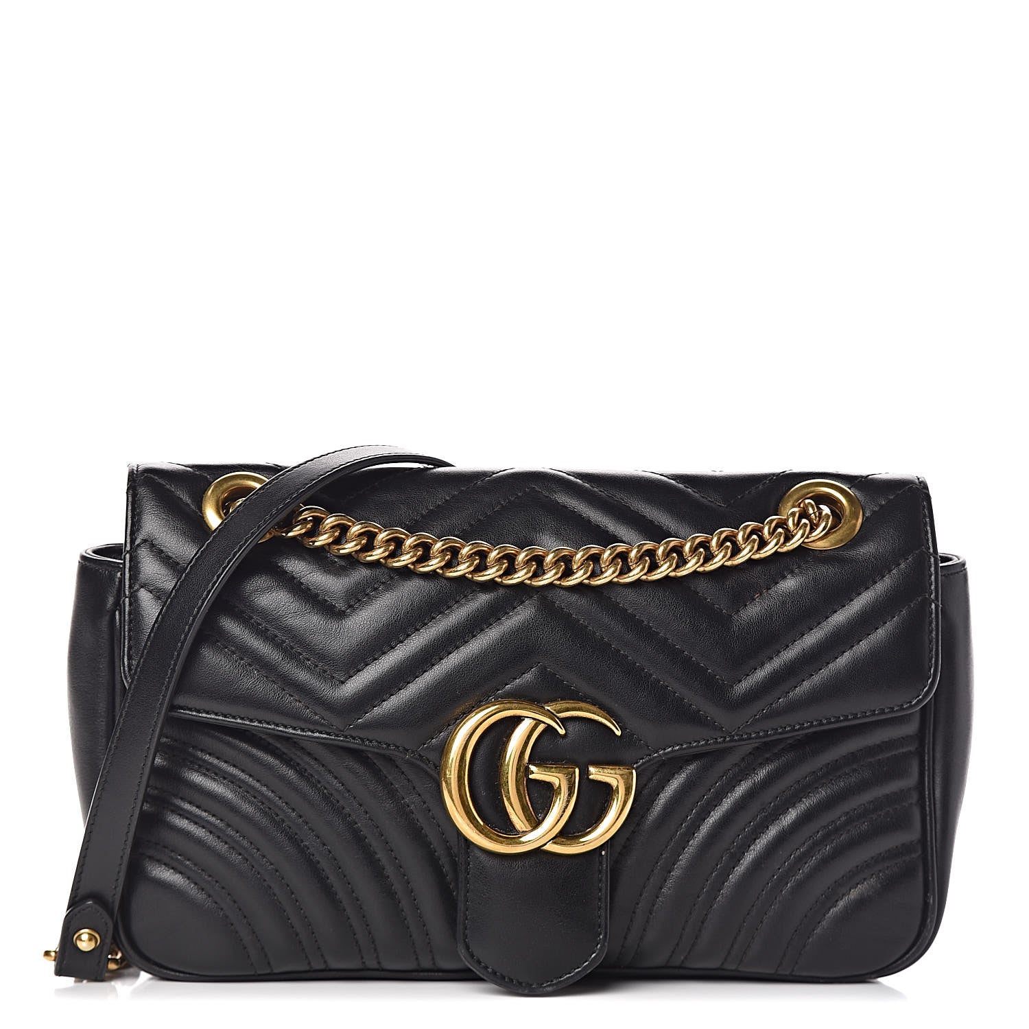 Gucci Calfskin Matelasse Small GG Marmont Shoulder Bag Black 1 of 14
