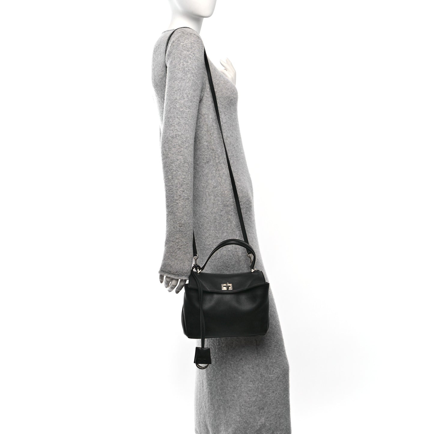 Natural Smooth Calfskin Mini Rodeo Top Handle Handbag Black
