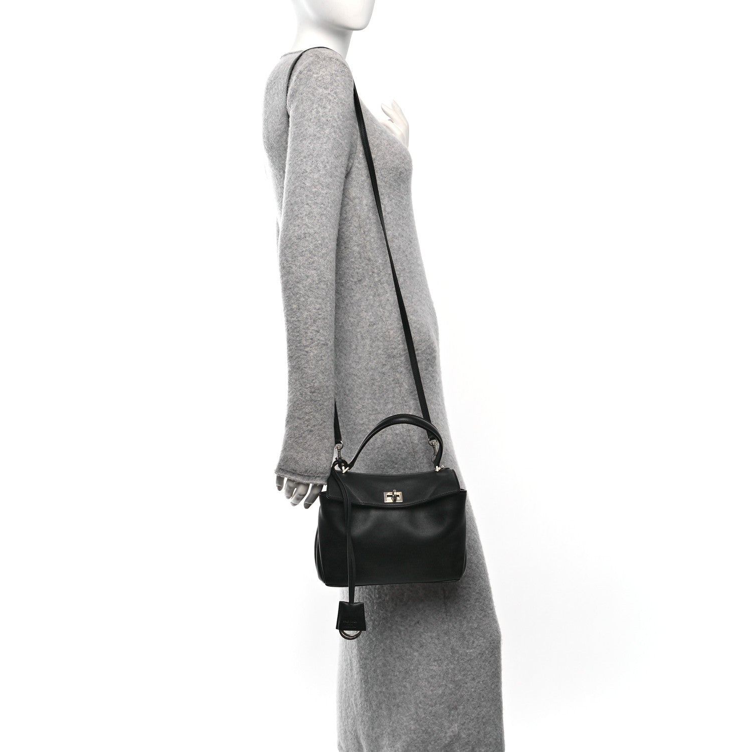Balenciaga Natural Smooth Calfskin Mini Rodeo Top Handle Handbag Black 2 of 9
