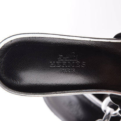 Hermes Metallic Calfskin Tandem Sandals 38 Gris Argente 5 of 8