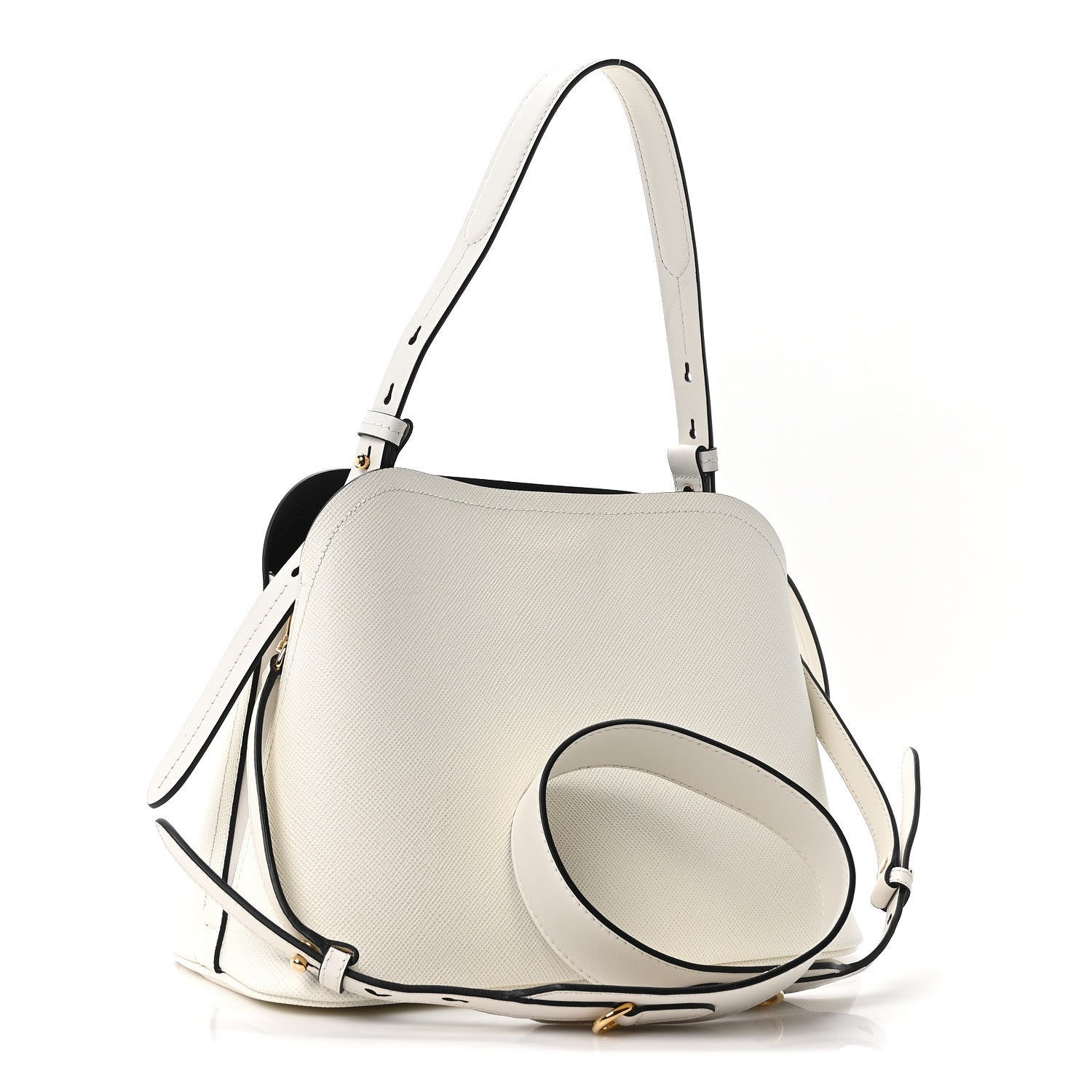 Prada Saffiano Cuir Small Matinee Tote  Bianco Black 3 of 9