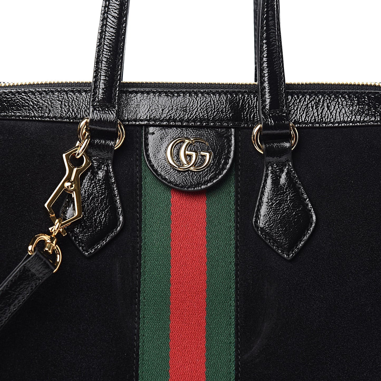 Suede Patent GG Web Medium Ophidia Tote Bag Black