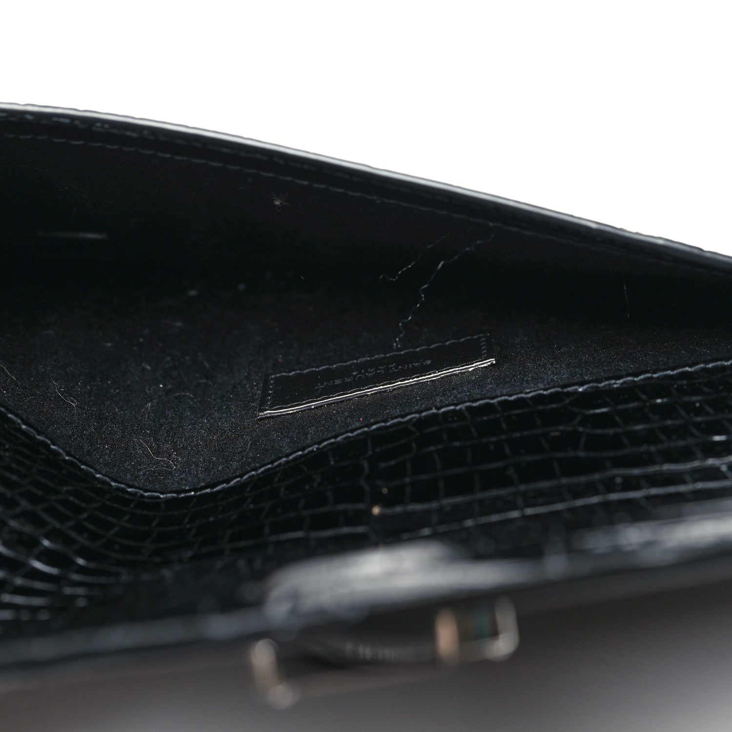 Saint Laurent Calfskin Crocodile Embossed Uptown Monogram Pouch Black 5 of 10