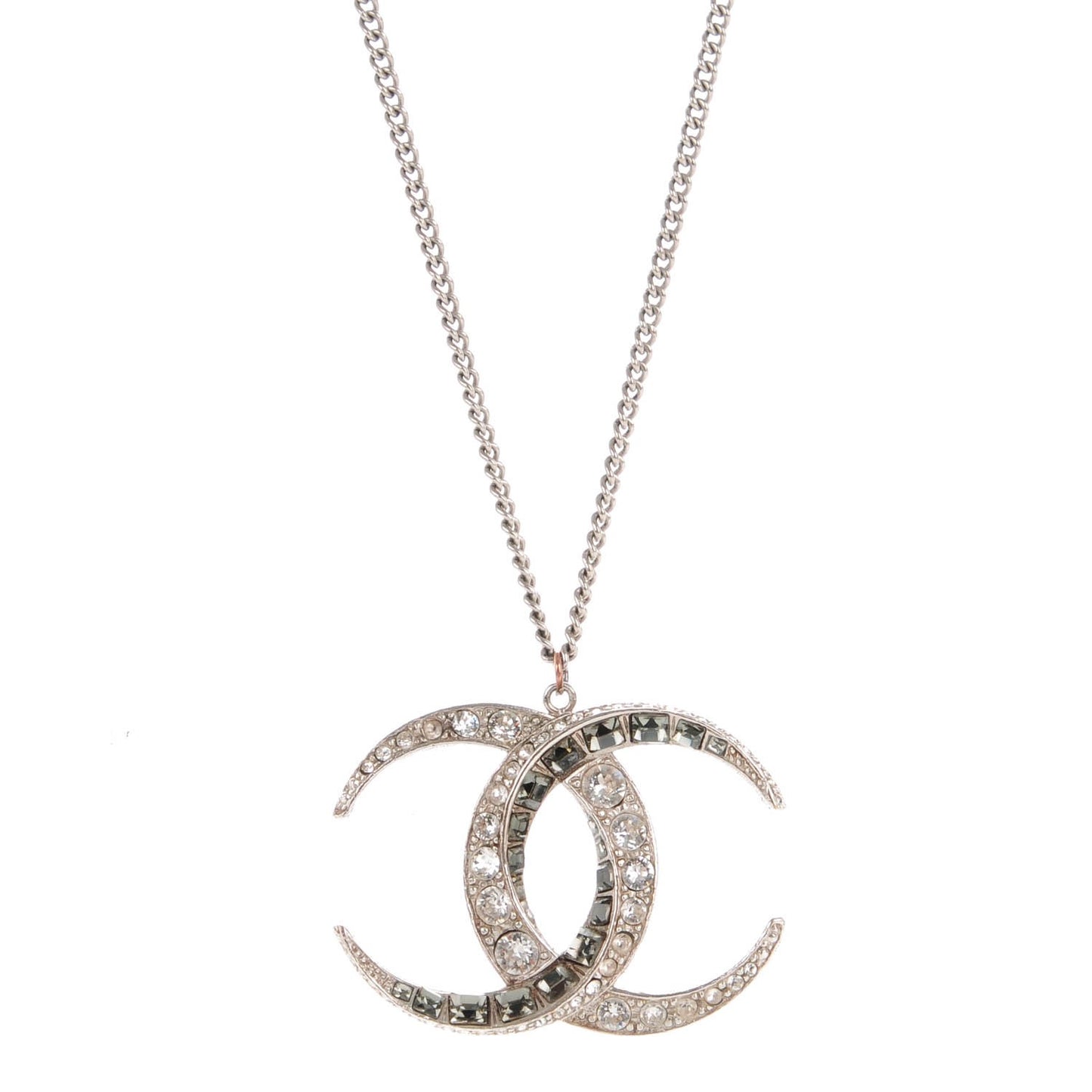 Baguette Crystal CC Necklace Silver