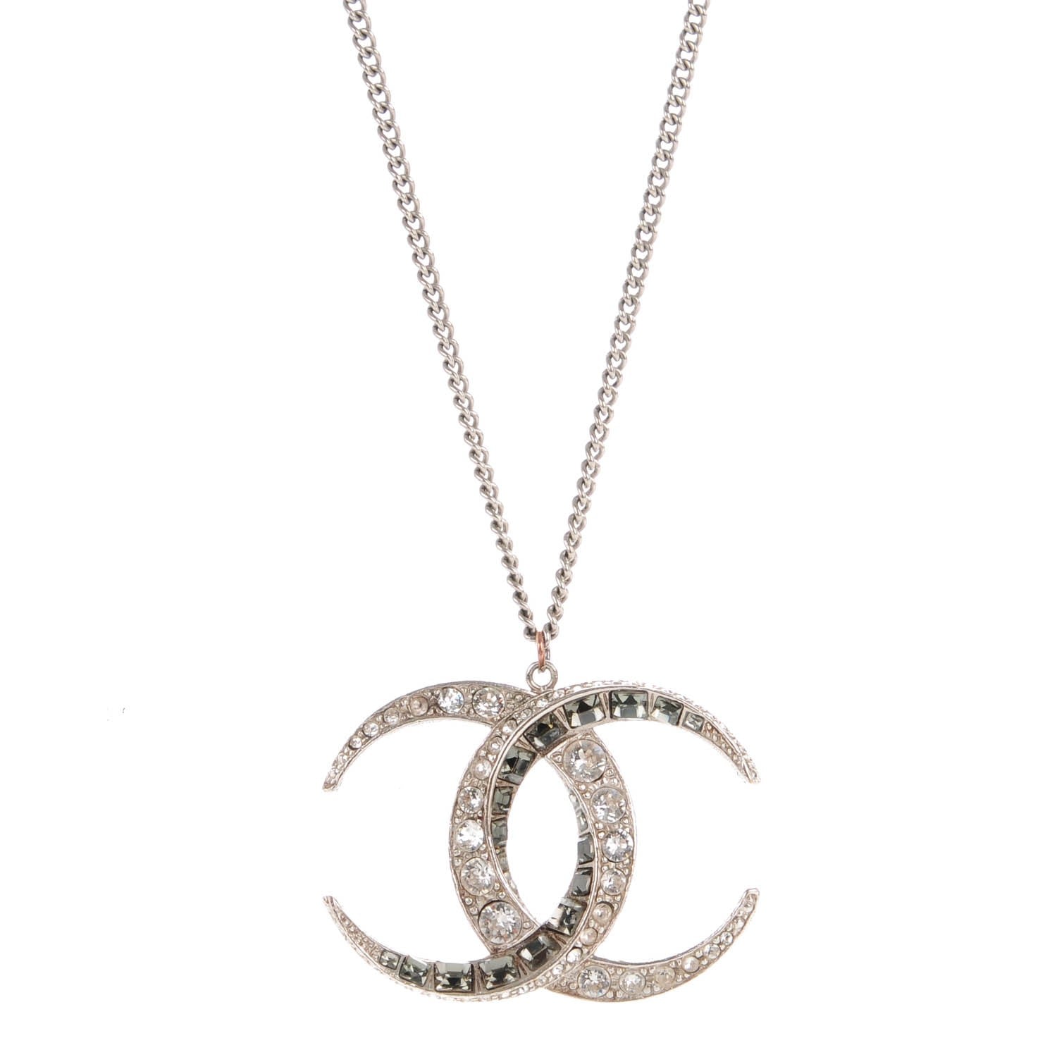 Chanel Baguette Crystal CC Necklace Silver 1 of 5