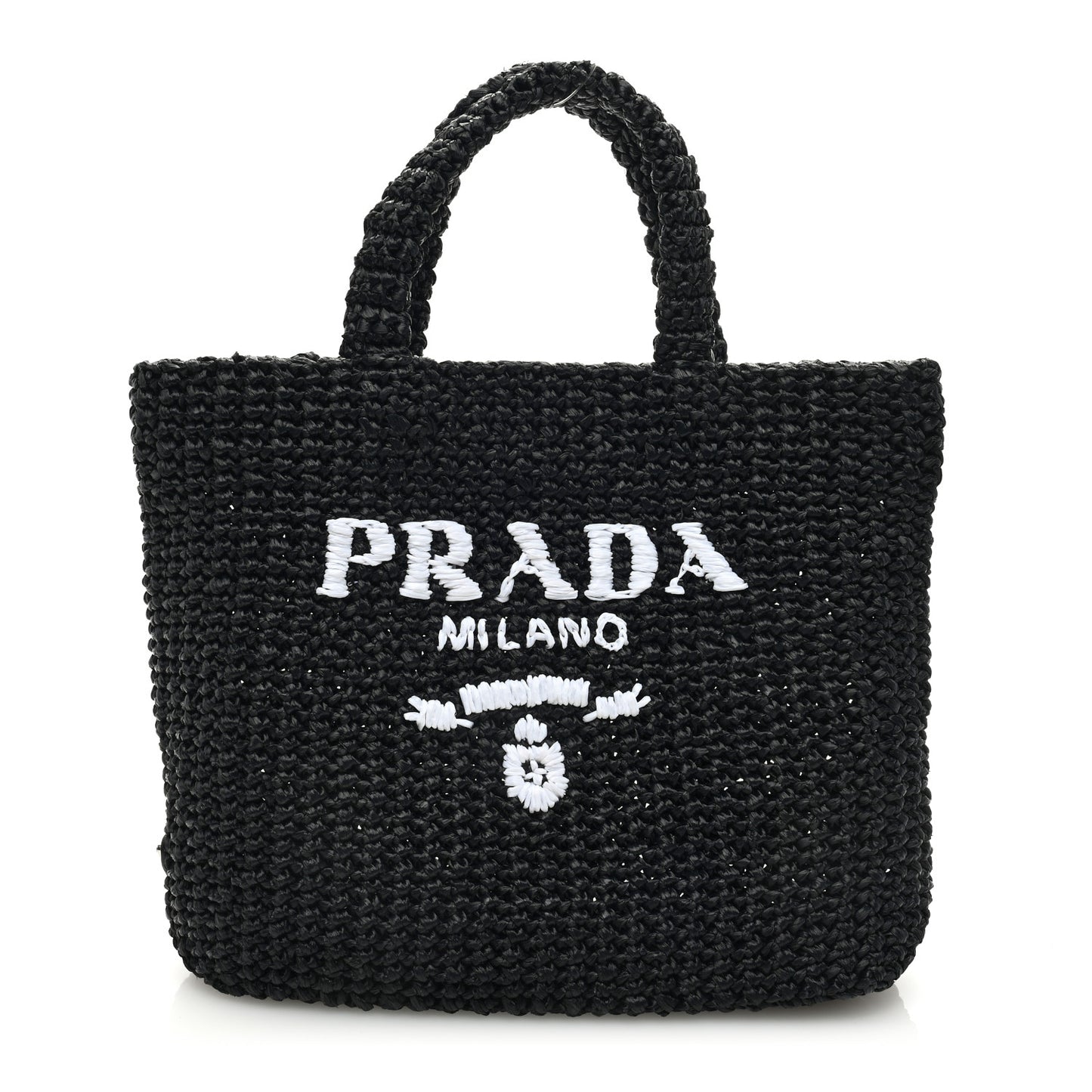 Yarn Raffia Effect Crochet Small Logo Tote Black