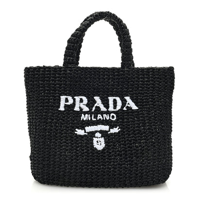Prada Yarn Raffia Effect Crochet Small Logo Tote Black 1 of 8