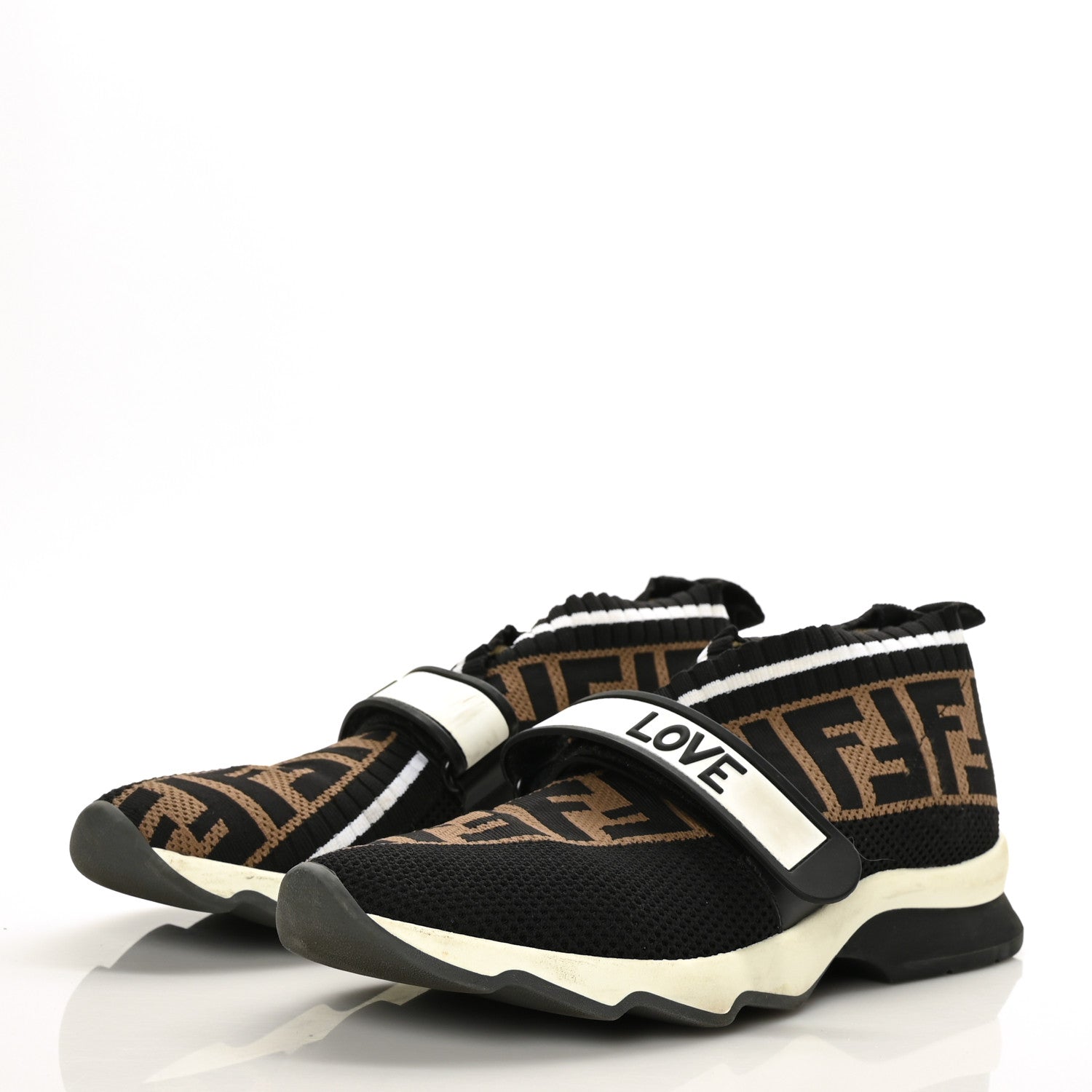 Fendi Stretch Yarn FF Stiff Band Rockoko Sneakers 37.5 Black White Tobacco 3 of 9
