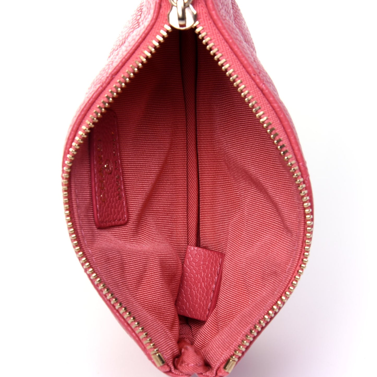 Iridescent Caviar Quilted Small Cosmetic Case Pink