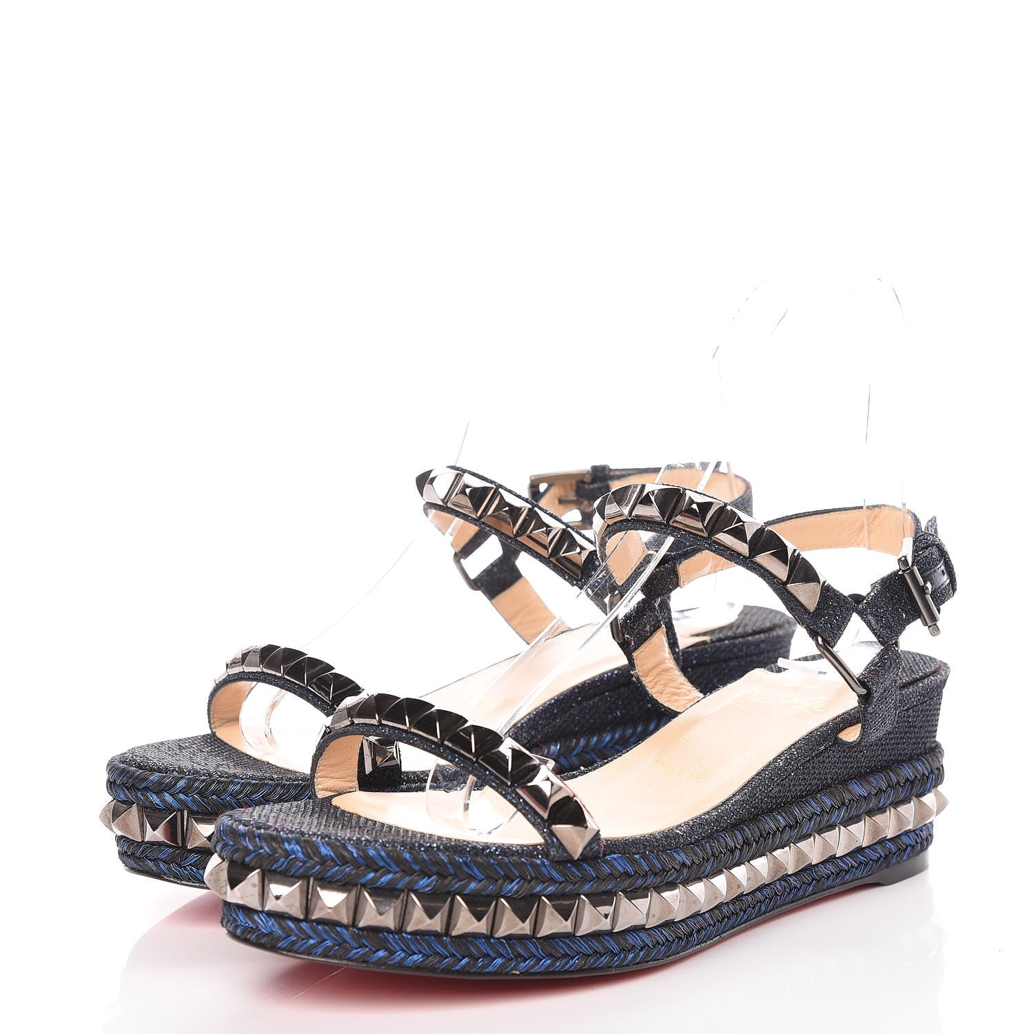 Christian Louboutin Glitter Luminor Cataclou 60 Platform Sandals 37 Navy 3 of 9