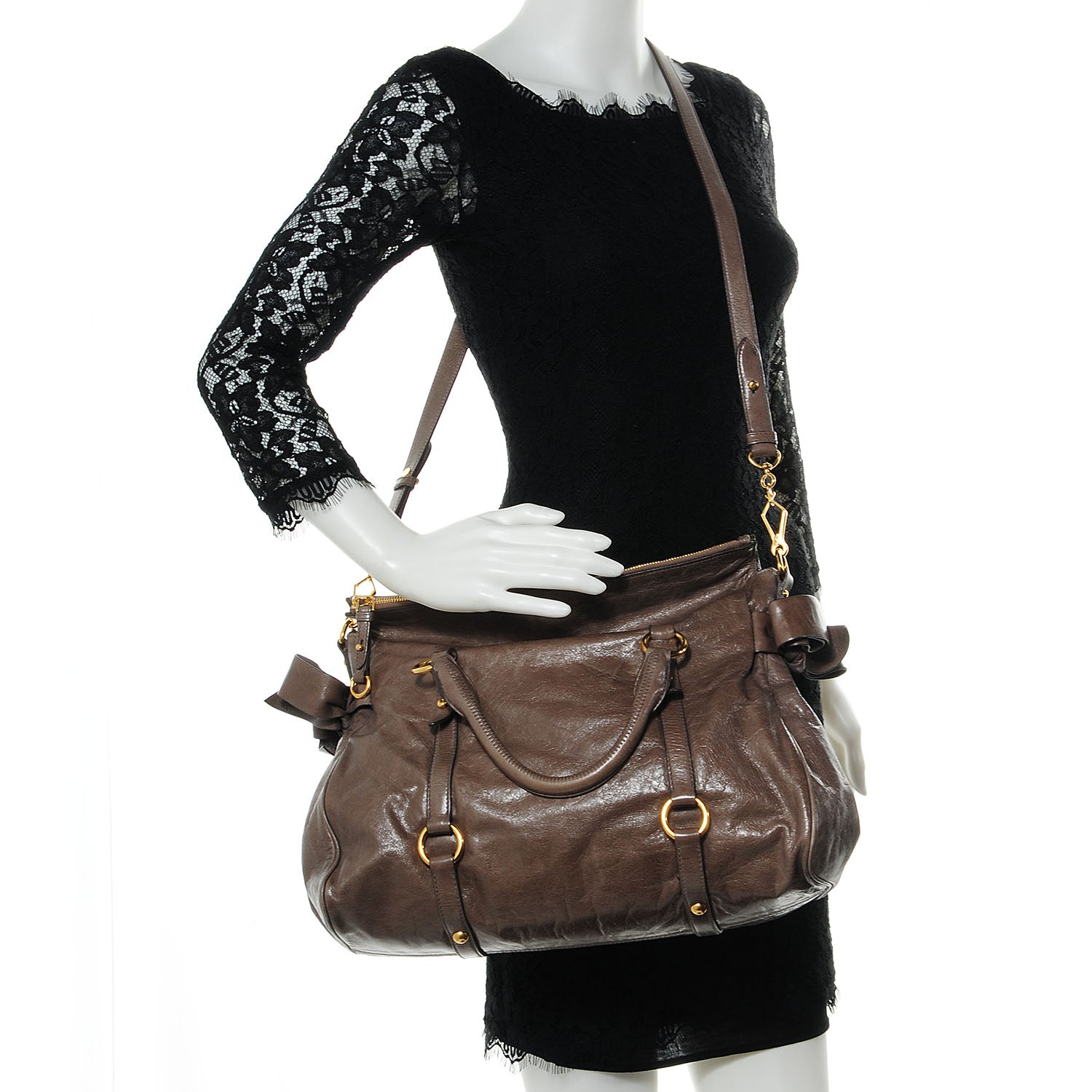 Miu Miu Leather Vitello Lux Bow Bag Brown 64119 – FASHIONPHILE