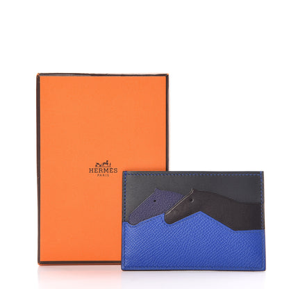 Hermes Epsom Evercalf Evercolor Sombrero Les Petits Chevaux Card Holder Bleu Encre Indigo Bleu Royal Bleu Obscur 7 of 7