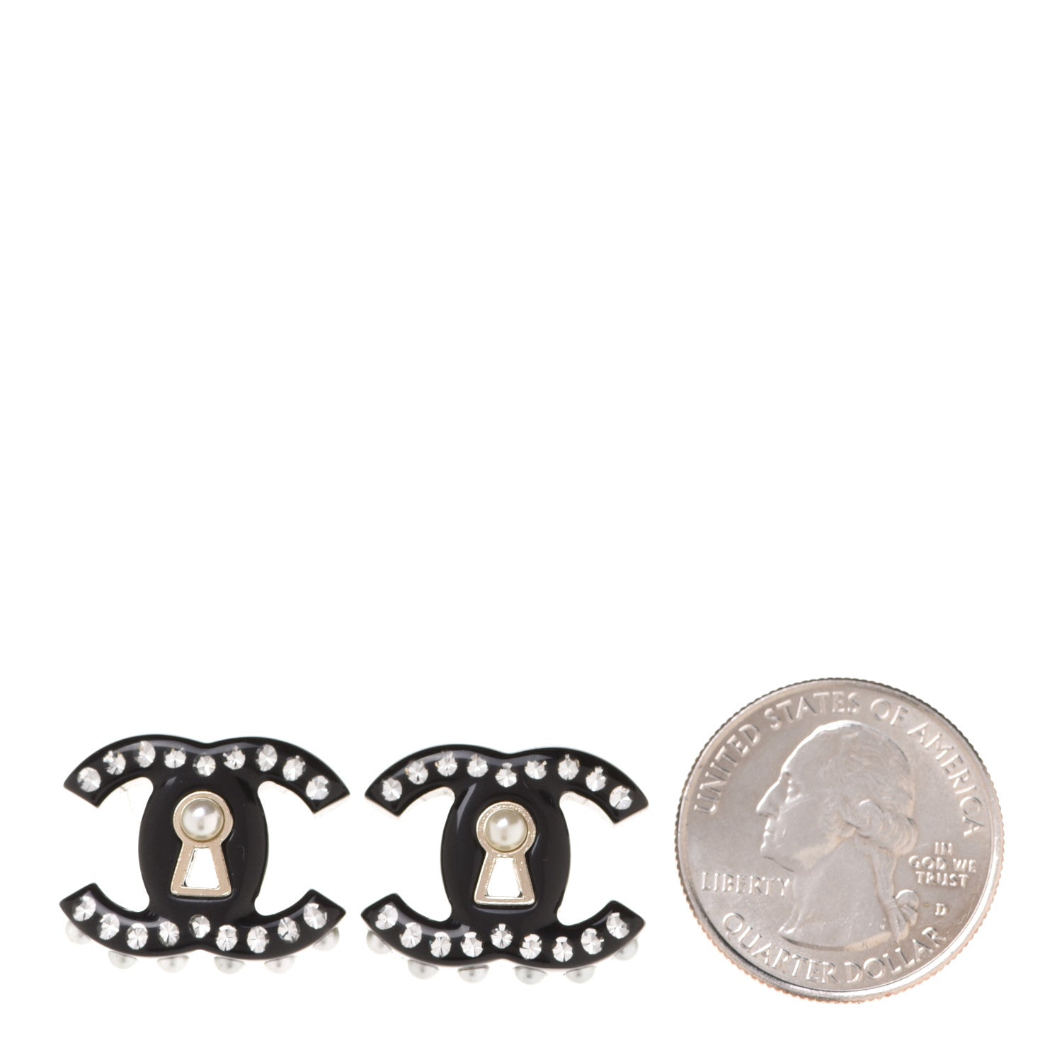 Chanel Resin Crystal Pearl CC Earrings Black 2 of 5