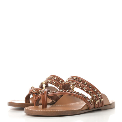 Chanel Calfskin Chain CC Thong Flat Sandals 36 Beige 3 of 9