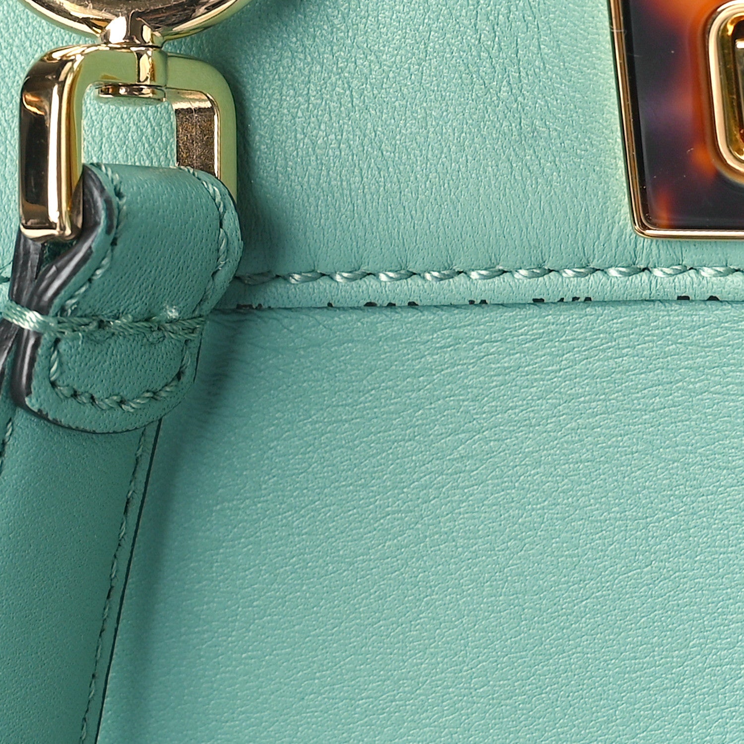 Fendi Vitello Seta Shiny Nappa Plexiglass Small Peekaboo I SEE U Satchel Menta Light Rose 12 of 17