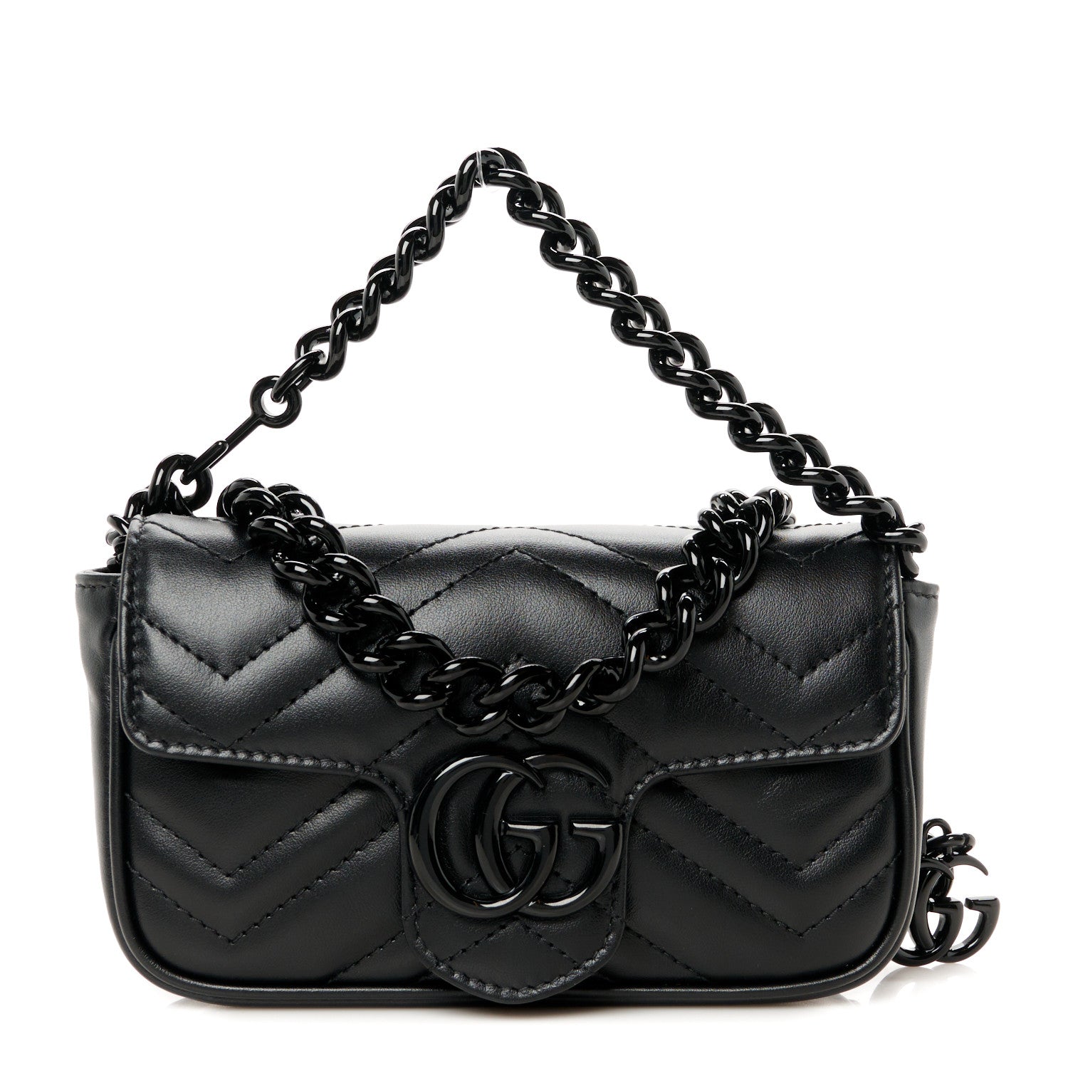 Gucci Calfskin Matelasse Monochrome GG Marmont Chain Belt Bag Black 1 of 11