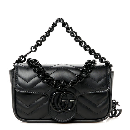 Gucci Calfskin Matelasse Monochrome GG Marmont Chain Belt Bag Black 1 of 11