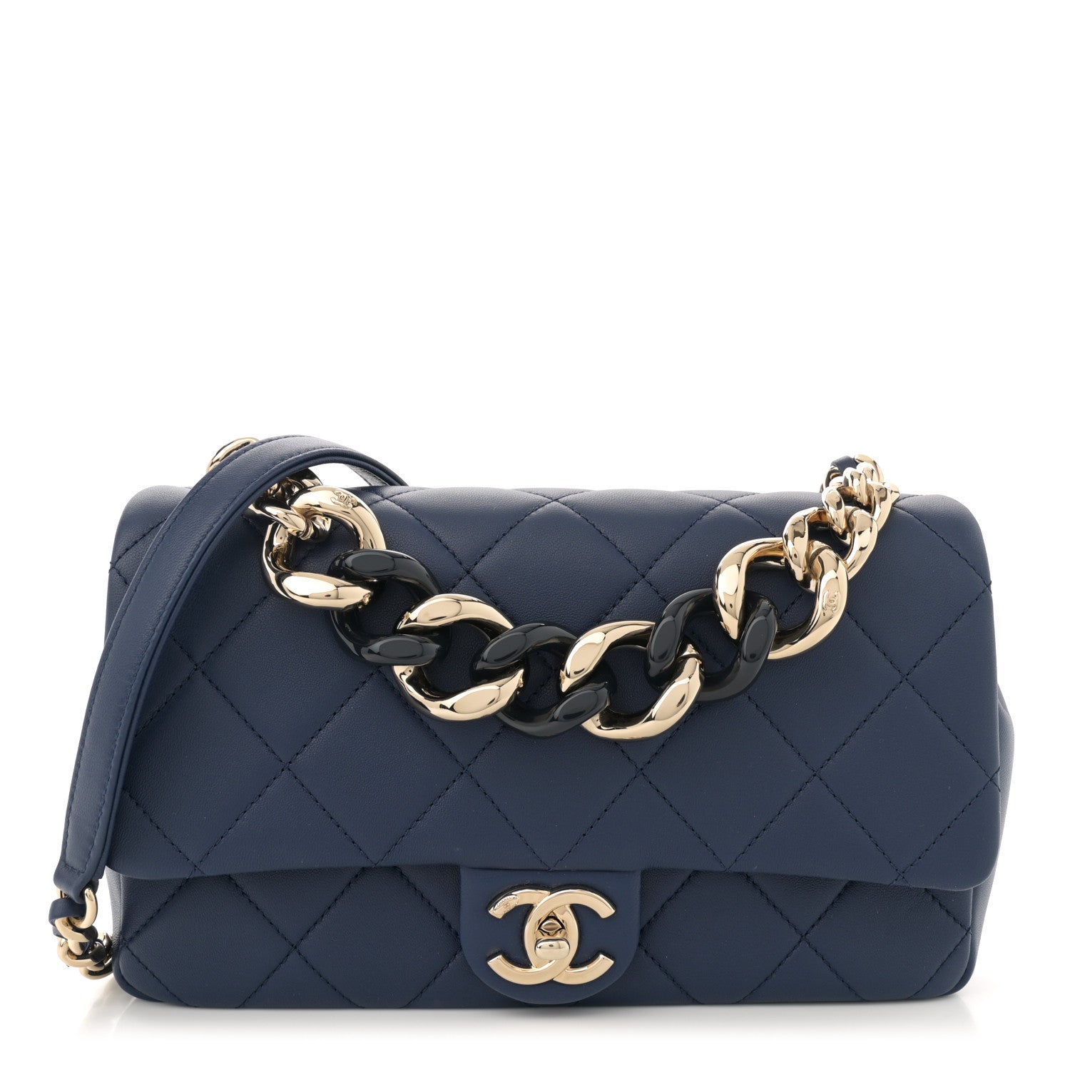 Chanel Lambskin Quilted Resin Bi-Color Chain Flap Bag Navy 1 of 12