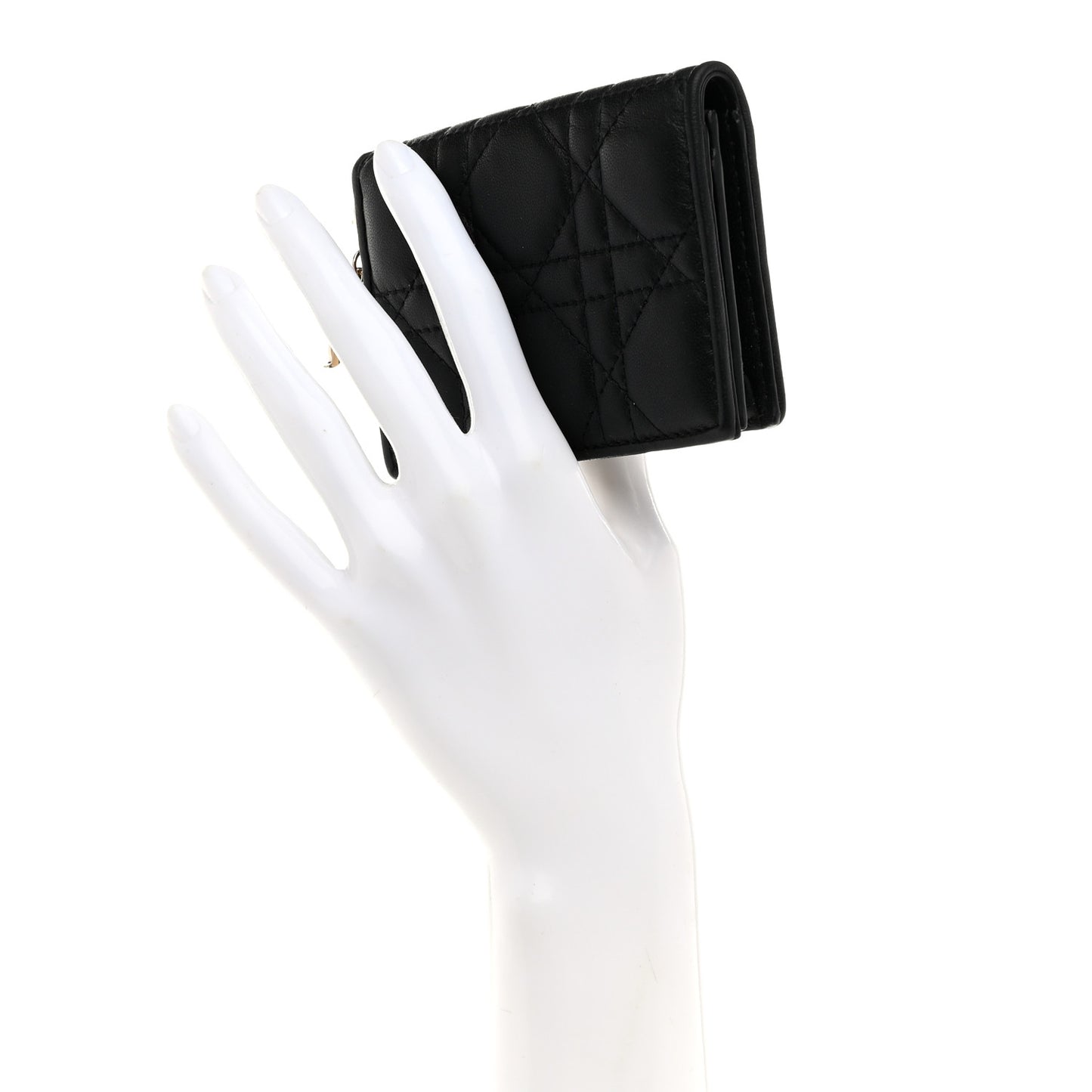 Lambskin Cannage Small Lady Dior Flap Card Holder Black