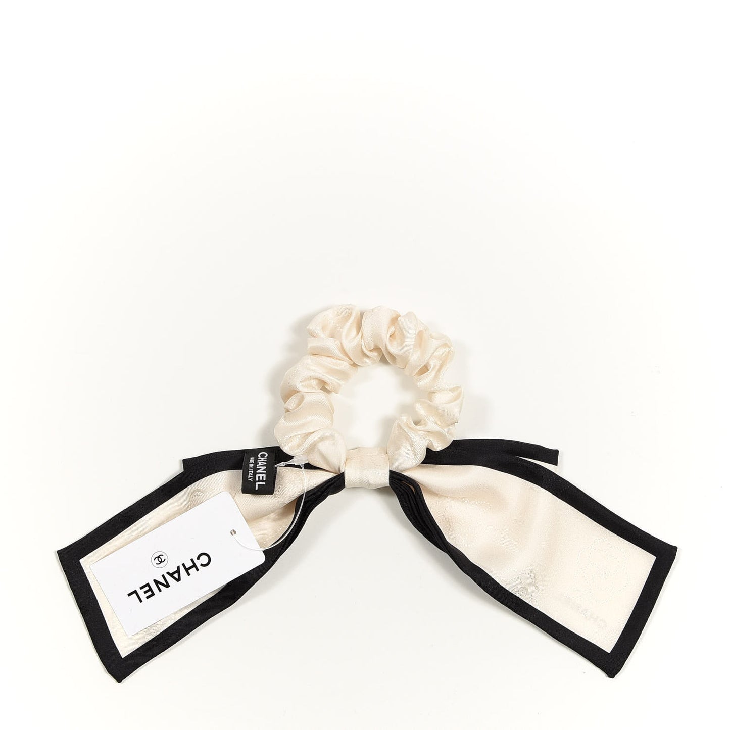 Silk Twill Hair Tie Ivory Black