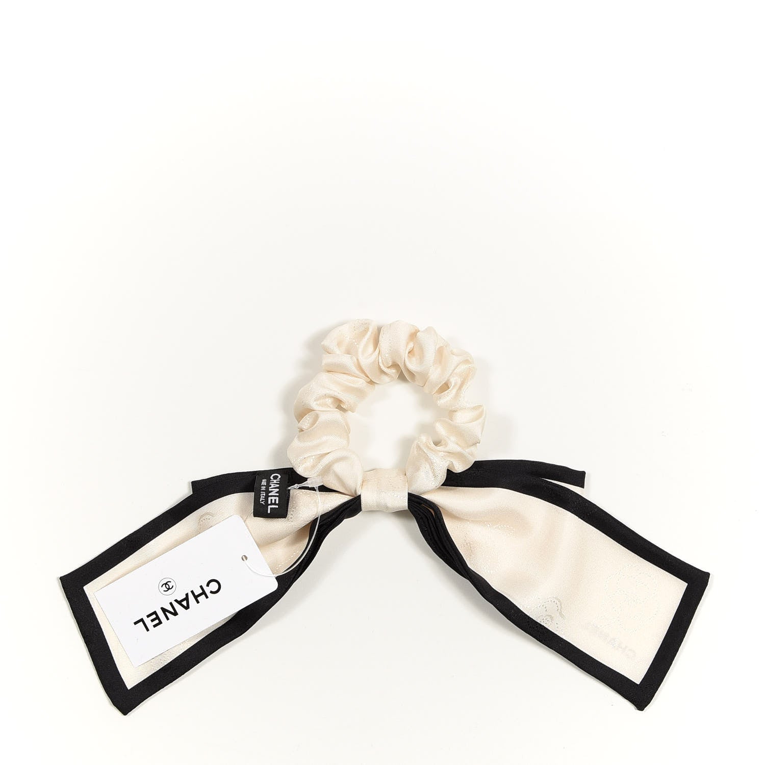 Chanel Silk Twill Hair Tie Ivory Black 2 of 3