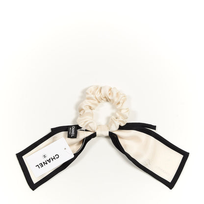 Chanel Silk Twill Hair Tie Ivory Black 2 of 3