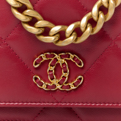 Chanel Shiny Goatskin Quilted Chanel 19 Wallet On Chain WOC Rouge 9 of 12