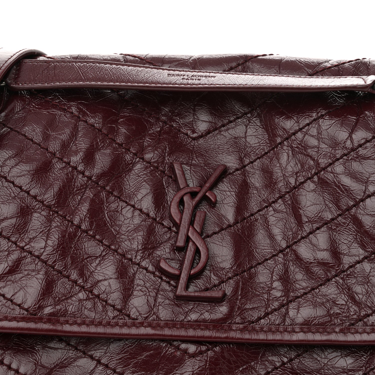 Saint Laurent Crinkled Calfskin Matelasse Monogram Medium Niki Chain Satchel Rouge Legion 8 of 13