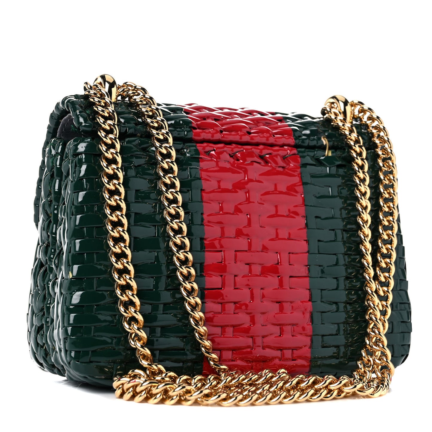 Glazed Wicker Stripe Mini Cestino Shoulder Bag Green