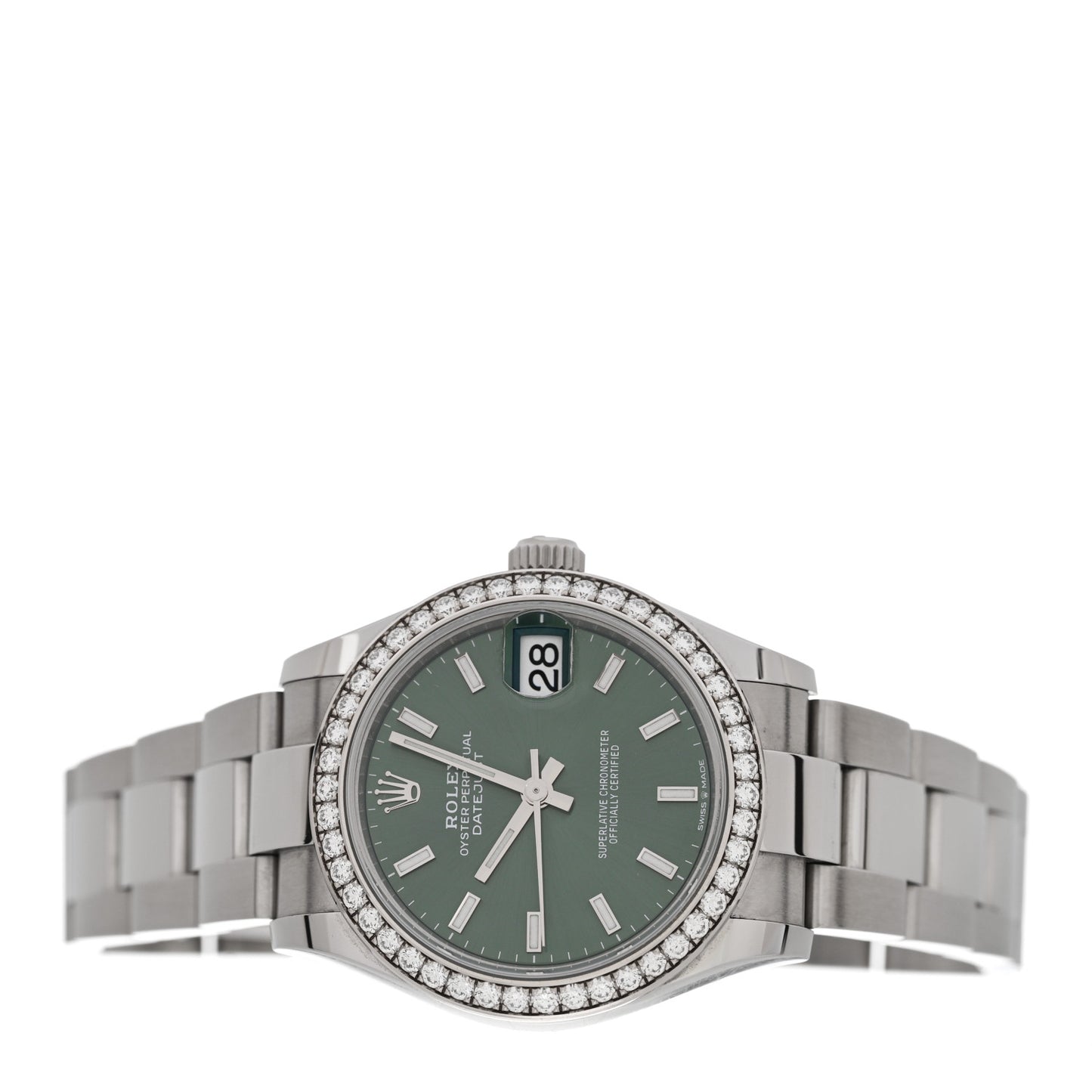 Stainless Steel 18K White Gold Diamond 31mm Oyster Perpetual Datejust Watch Mint Green 278384RBR