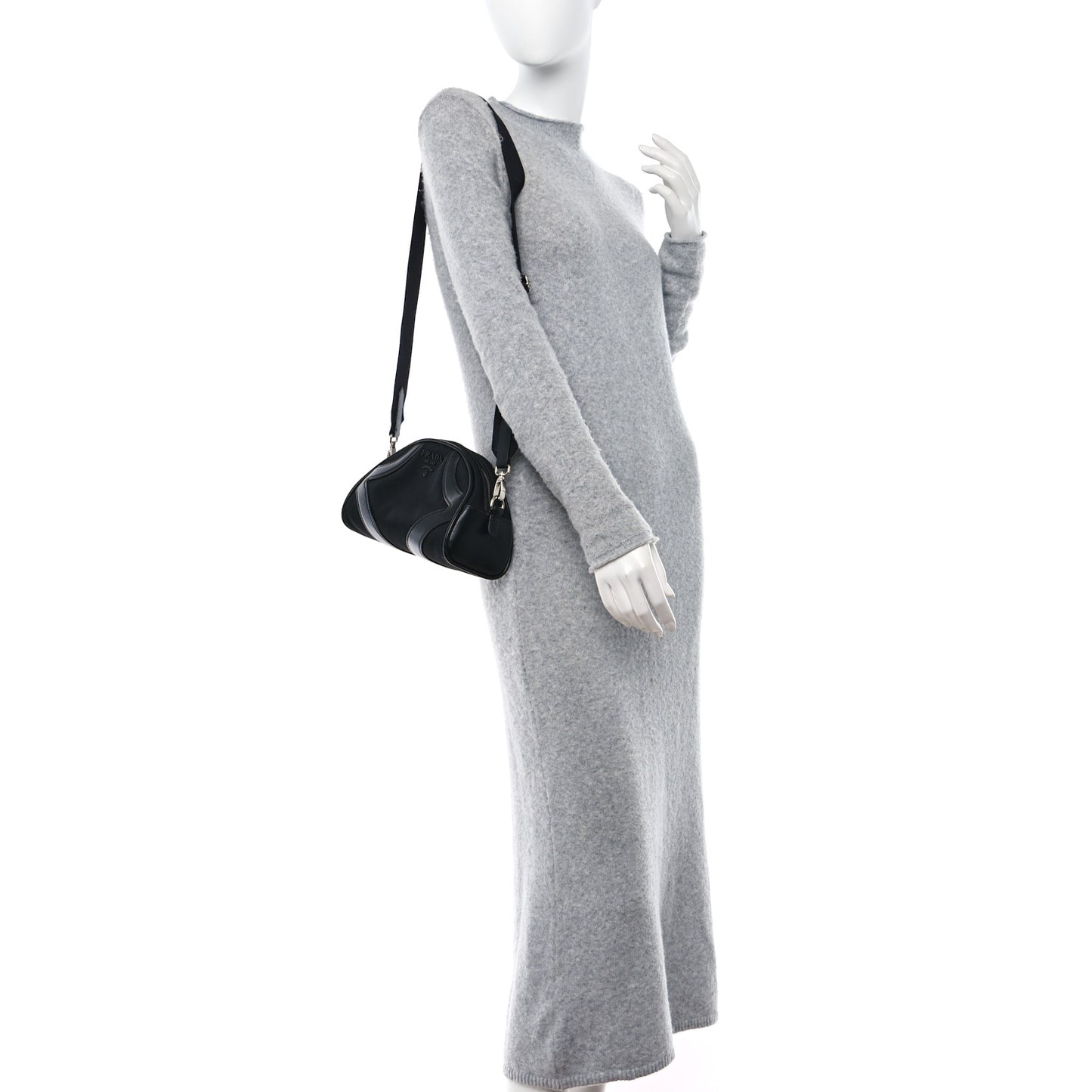 Nylon Soft Calfskin Bowling Crossbody Bag Black