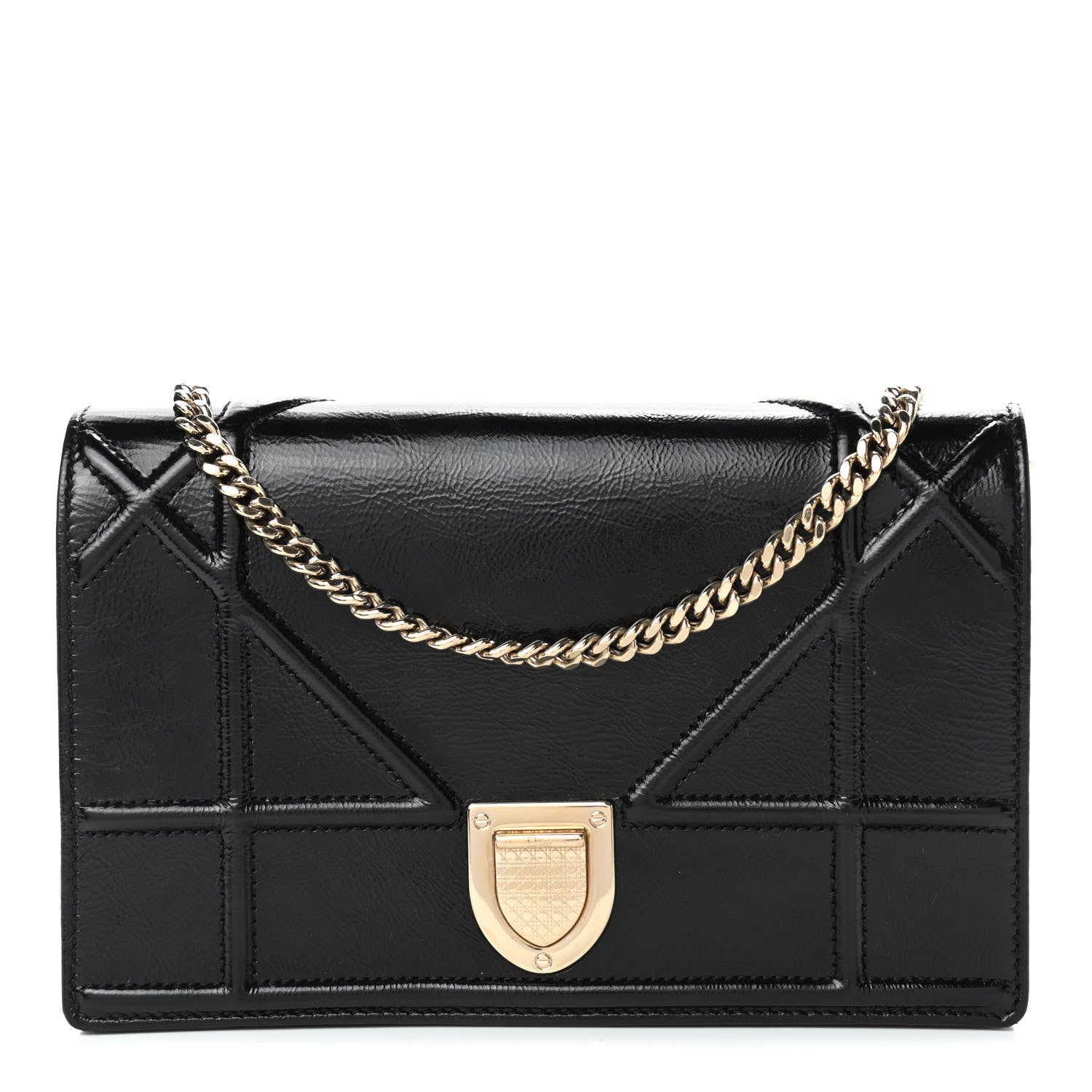 Christian Dior Crinkled Calfskin Diorama Wallet on Chain Pouch Black 1 of 4