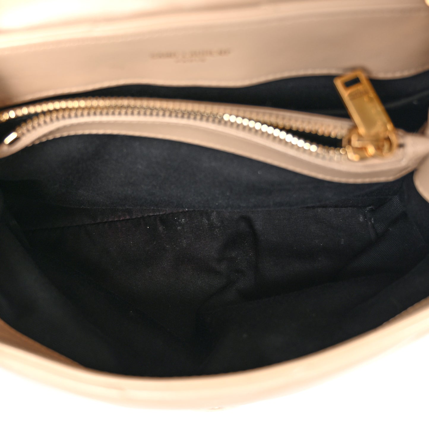 Calfskin Y Quilted Monogram Small Loulou Chain Satchel Dark Beige