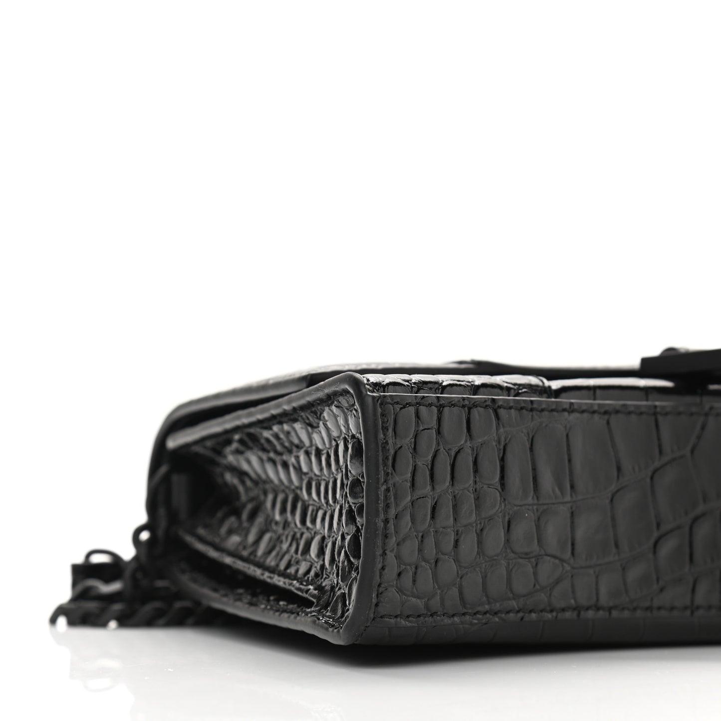 Shiny Calfskin Monochrome Crocodile Embossed Small Hourglass Evening Chain Bag Black