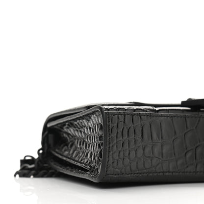 Balenciaga Shiny Calfskin Monochrome Crocodile Embossed Small Hourglass Evening Chain Bag Black 8 of 9