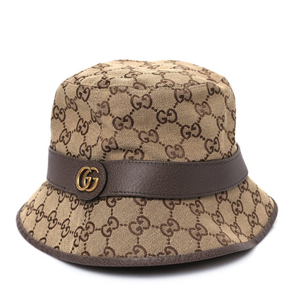 Gucci Monogram Textured Dollar Calfskin GG Jago Bucket Hat S Cacao Beige 1 of 9